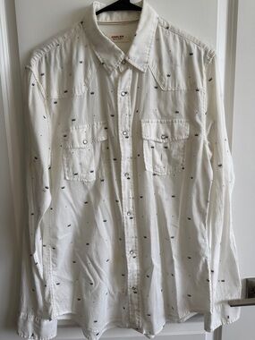 OSKLEN White Long-Sleeve Button-Down Shirt with Micro Crown Print